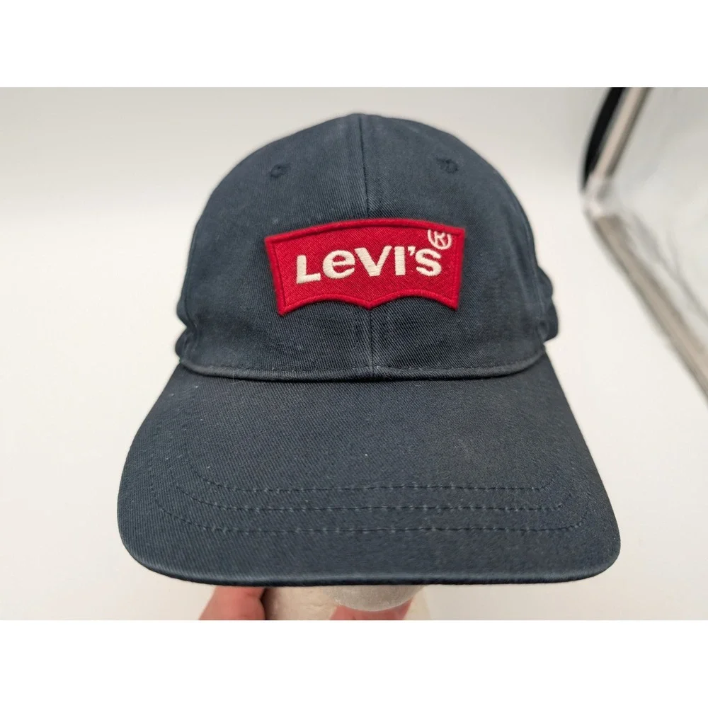 Levis Baseball Cap Navy Blue Red Logo Patch Adjustable Cotton Hat UN